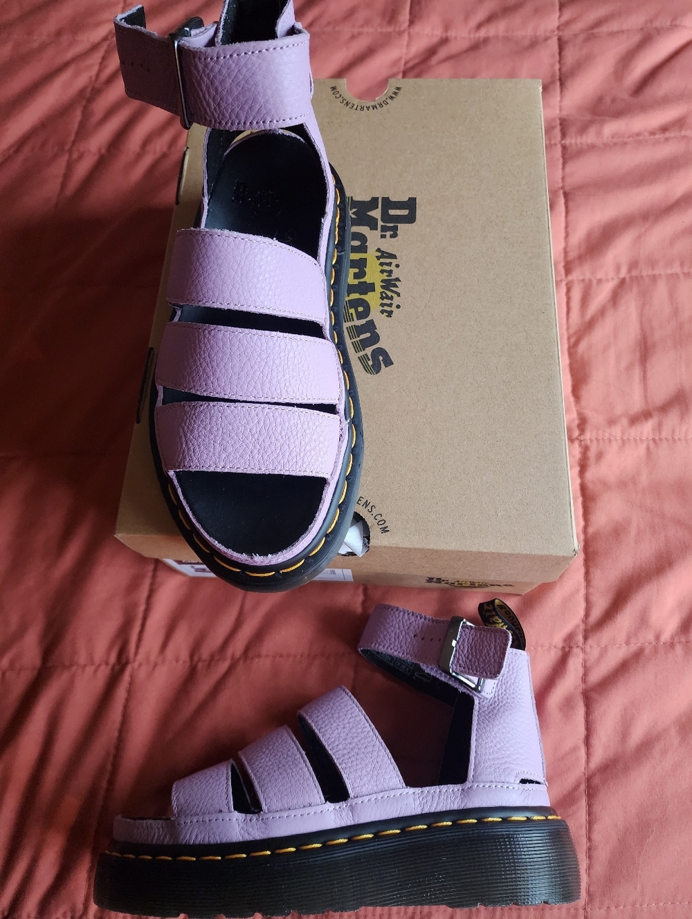 New Box Women Dr. Martens Clarissa ll Quad Lilac Sandals Purple Nwt 6 7 Leather - Picture 2 of 4